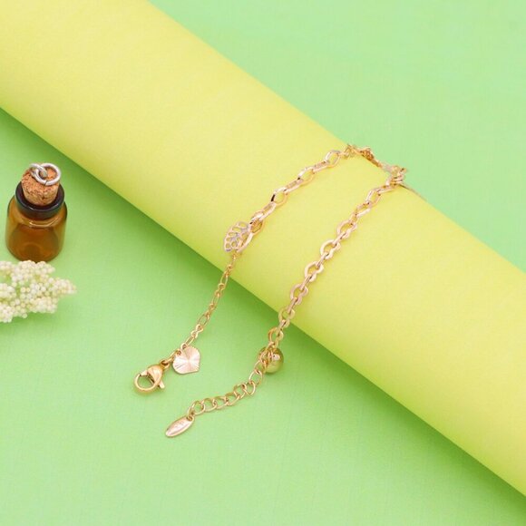 "Rose Gold Butterfly Leaf Charm Anklet in Gold Plated Brass, XPAL1047 - Picture 6 of 12
